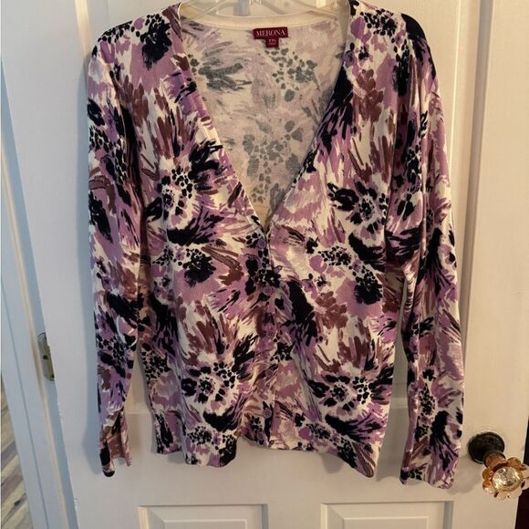 Merona long sleeved button down sweater. Colorful for spring XXL - Picture 2 of 9